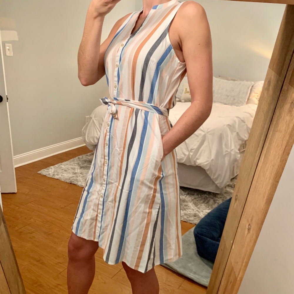 Striped Cotton Tie Dress with Pockets!